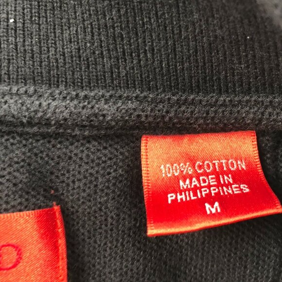 Izod Mens Double Pique Rugby Polo Shirt Medium Black Long Sleeve Classic Casual - Picture 4 of 11